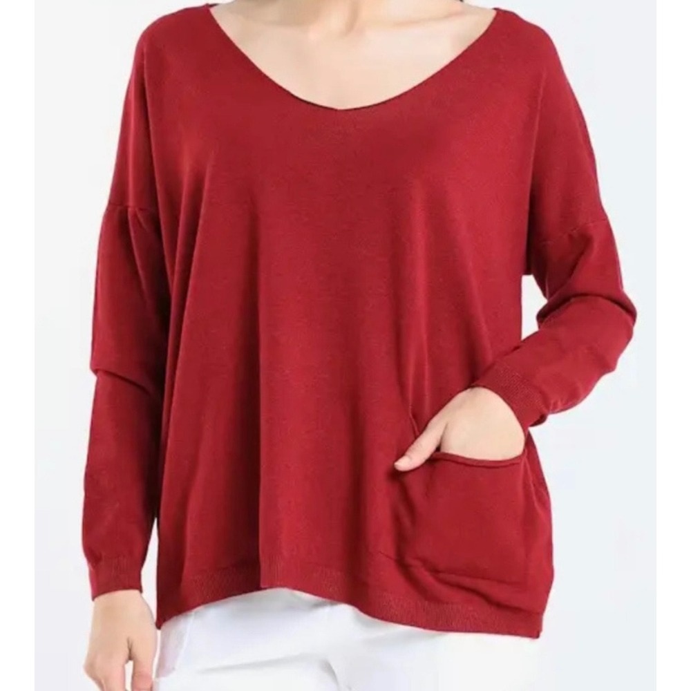 Tina‎ Stephens Womens Batwing Pullover Sweater Burgundy V-Neck Made in Italy OS
